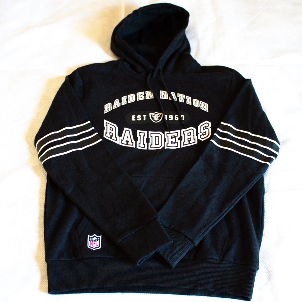 Raider Nation Hoodie by New Era Size Medium Black and White Unisex